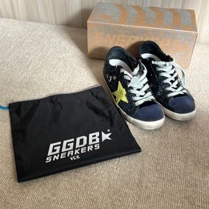 Golden Goose Superstar Disco Blue Glitter Sneaker Size 38